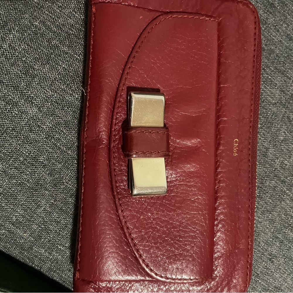 Chloé Burgundy Leather Accessory with Gold Detail